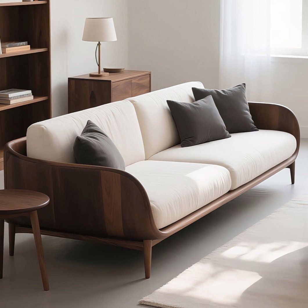 WoodItalia three seater sofa with walnut frame